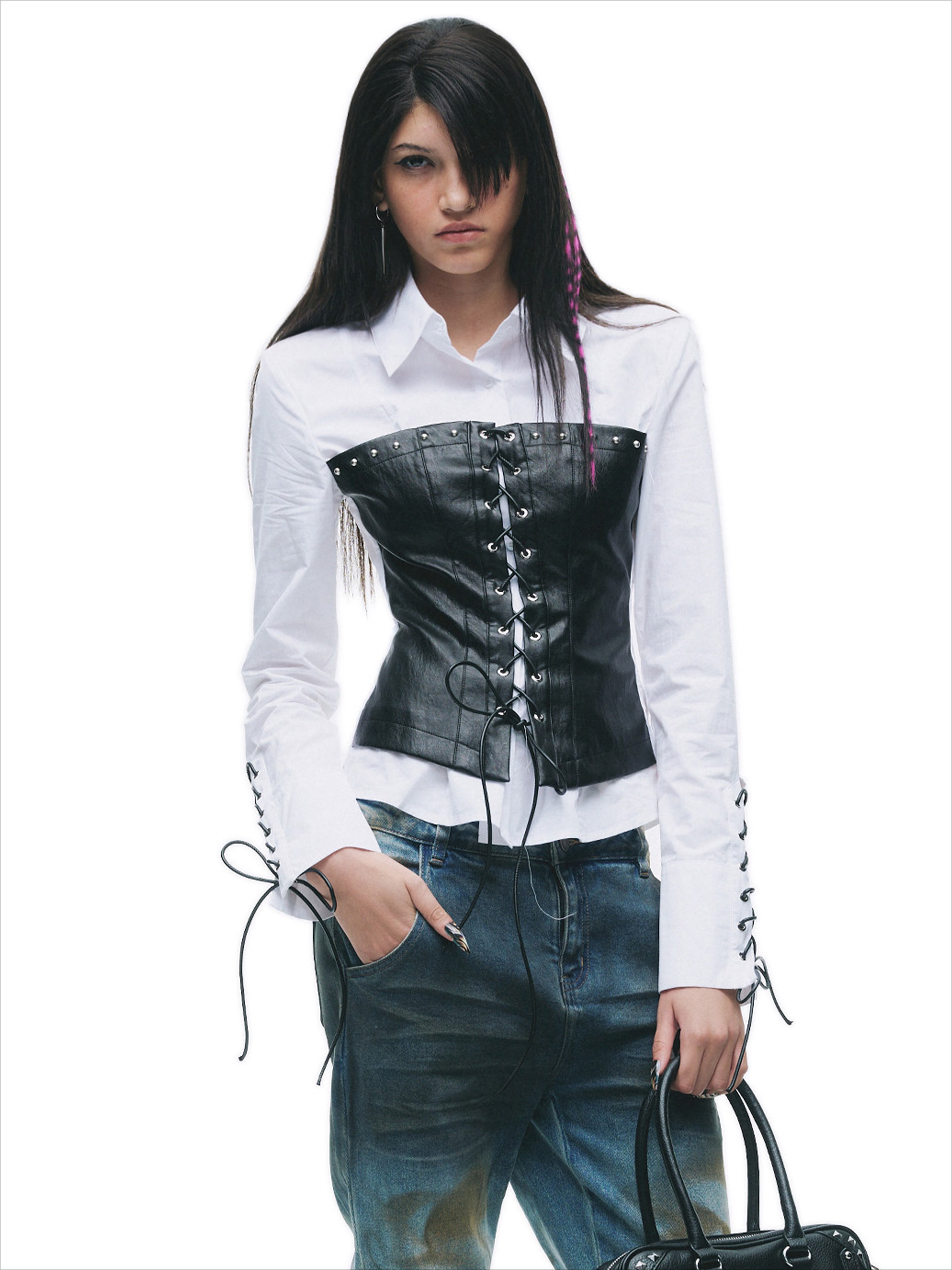 Layered Drawstring Punk Shirt