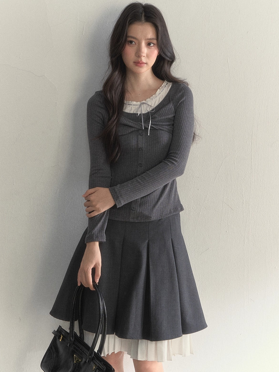 Bow-Tied Knit Long Sleeve T-Shirt