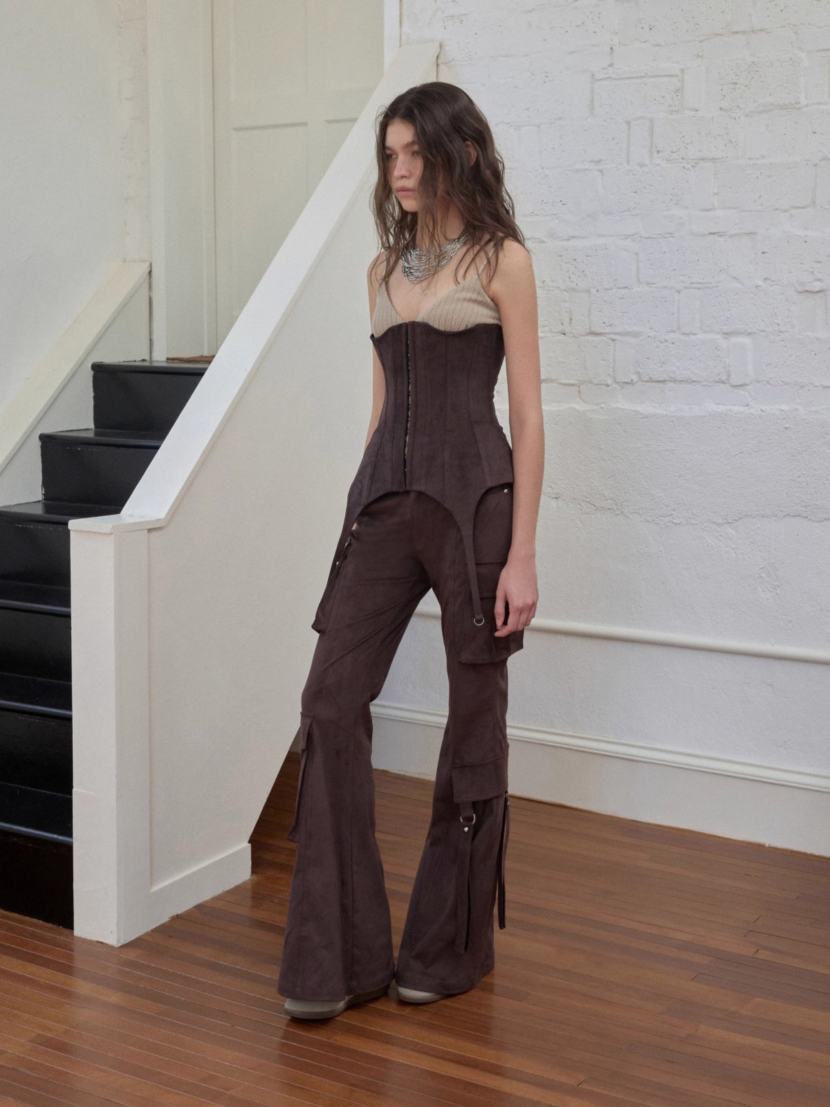 Studded Pocket Flared Utility Pants