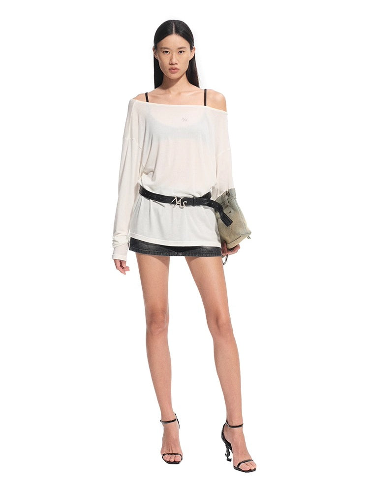 Boat Neck Slightly Sheer Knotted Open-back T-shirt - CHINASQUAD