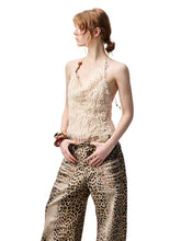 Washed Leopard Print Canvas Curved Pants - CHINASQUAD