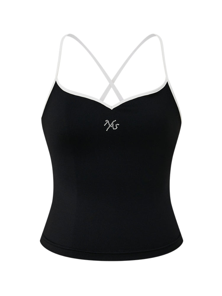 Pearl Rhinestone Color-block Strap Top - CHINASQUAD