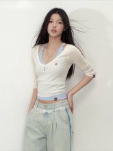 Knit V-neck 5/6 Sleeve T-shirt - CHINASQUAD