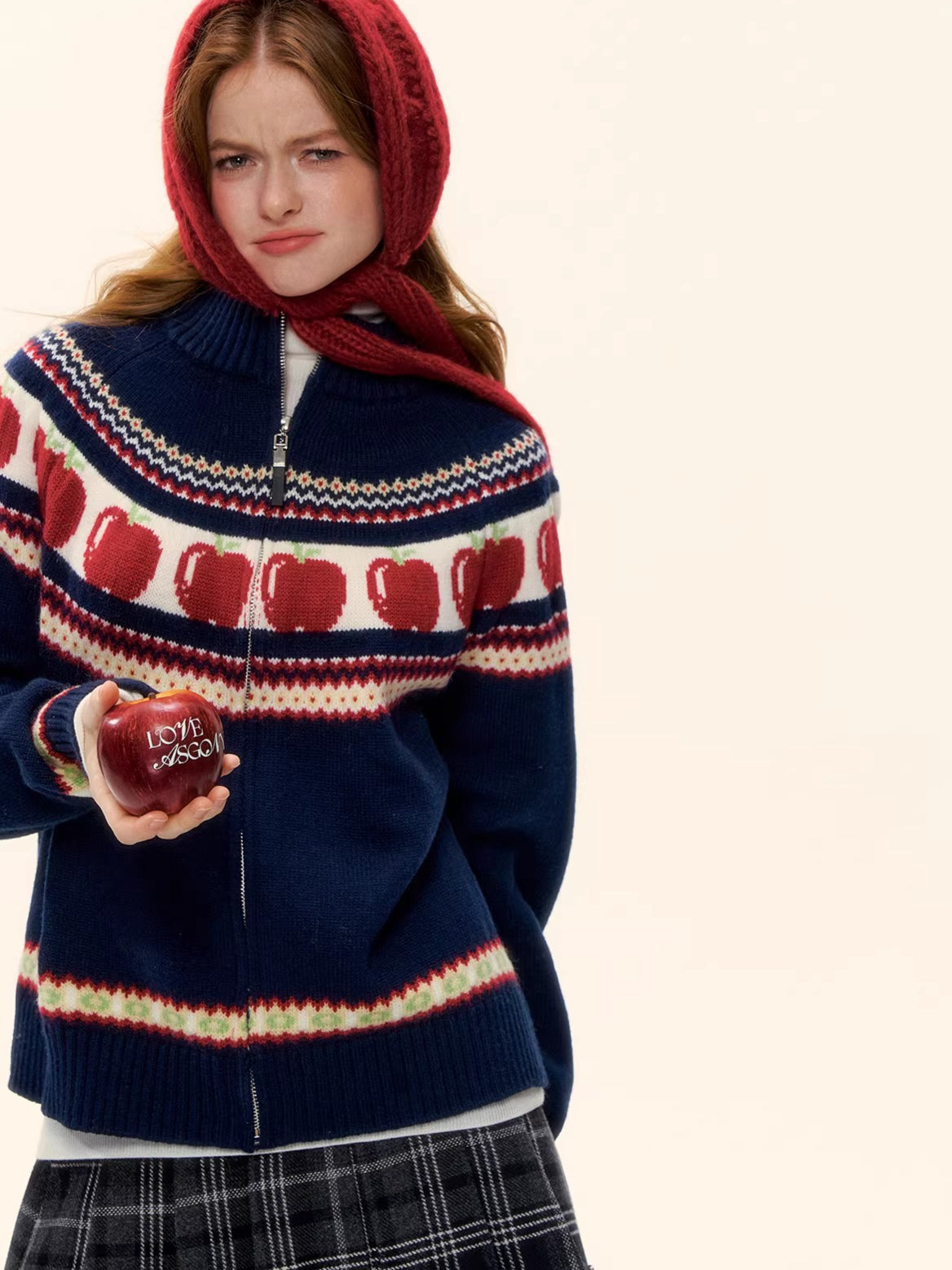 Zip-Up Wool-Blend Knit Cardigan