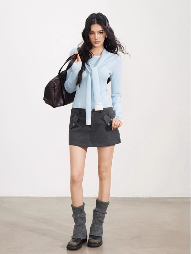 Knit Cape Two-Piece Blouse