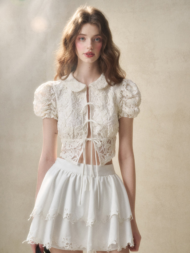 3D Lace Embroidery Hollow Out Cardigan - CHINASQUAD