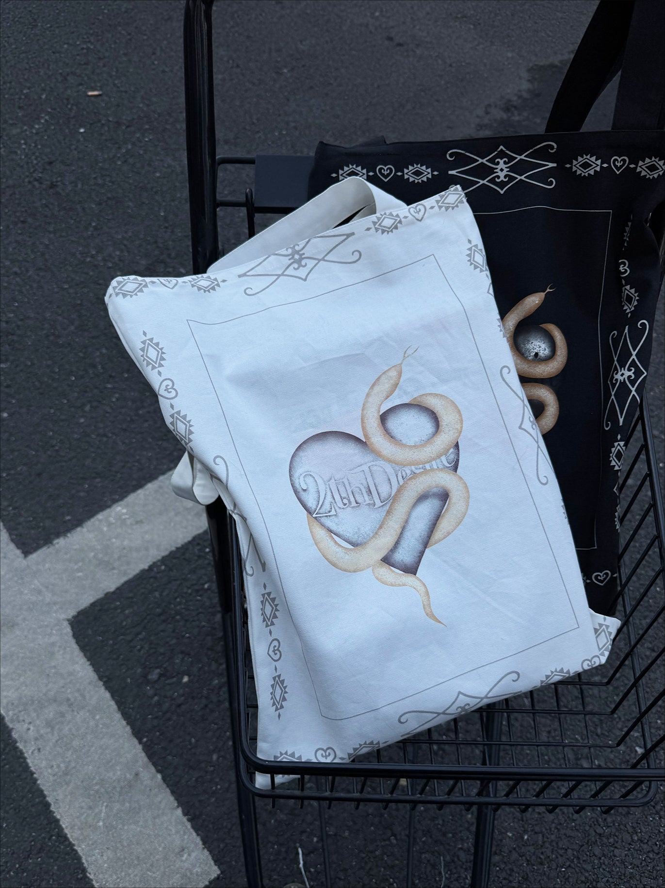 Hand-Painted Snake Year Punk Canvas Tote Bag - CHINASQUAD