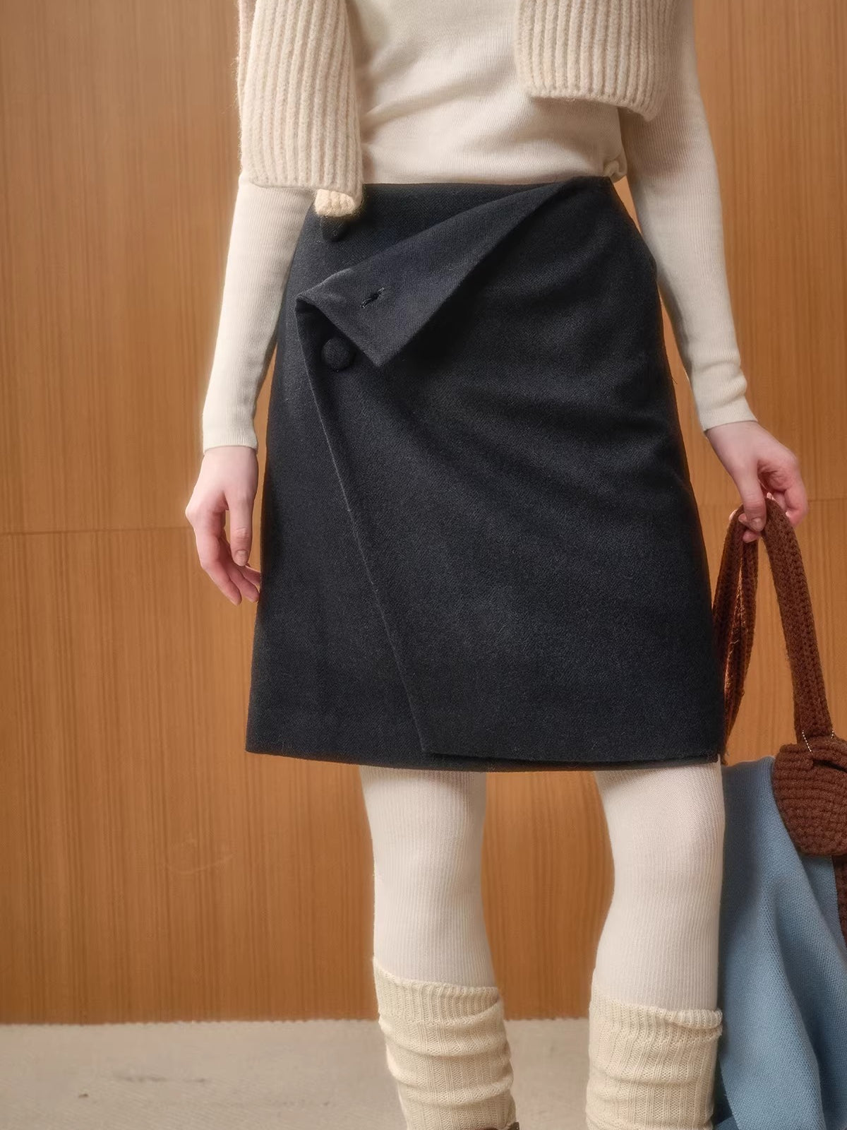 Fluffy Wool-Blend Knit Skirt