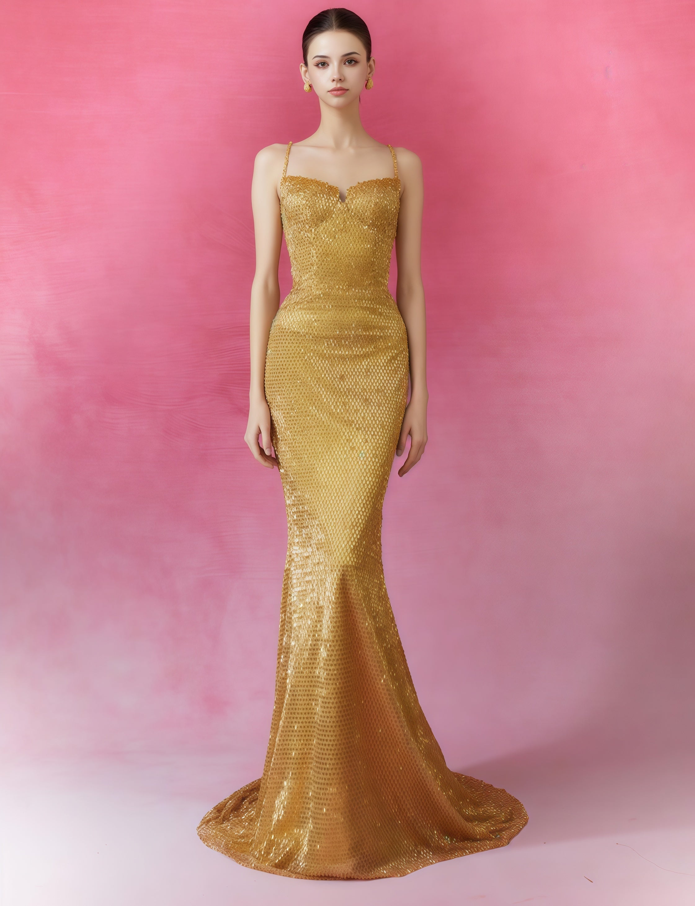 Molten Gold Sequin Illusion Cape Gown