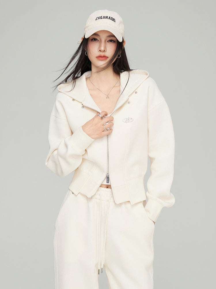 Black & White Zipper Casual Hoodie Set - CHINASQUAD