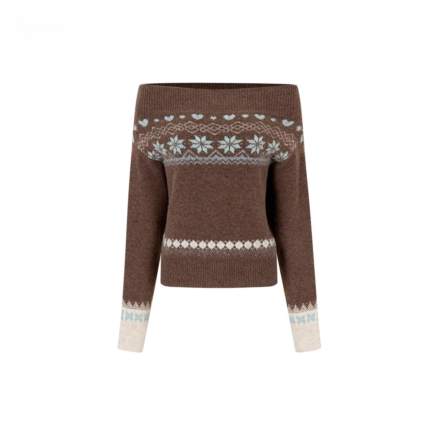 Fair Isle Off-Shoulder Wool Blend Knit Sweater