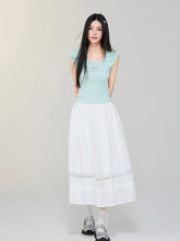 White Lace Splicing A-Line Skirt - CHINASQUAD