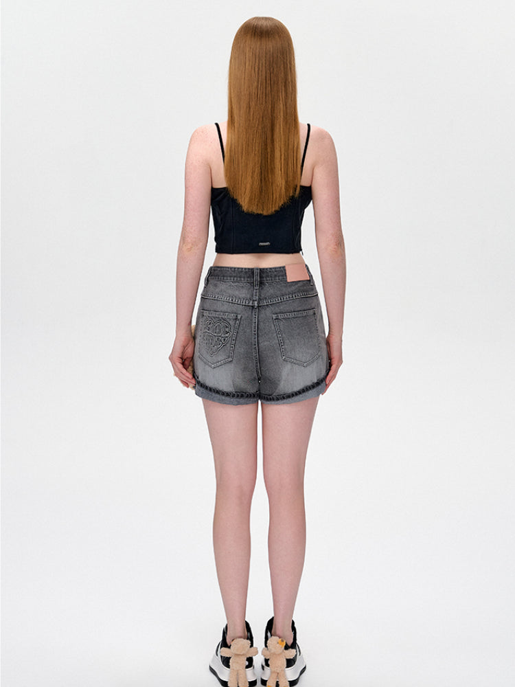 Cuffed A-Line Denim Shorts - CHINASQUAD