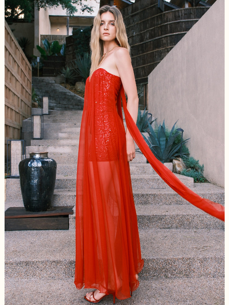 Thea Netting Skirt Lace Backless Dress - CHINASQUAD