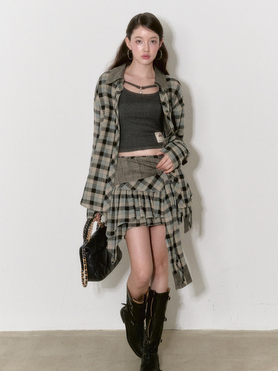 Blue & Black Checkered Mini Skirt - CHINASQUAD