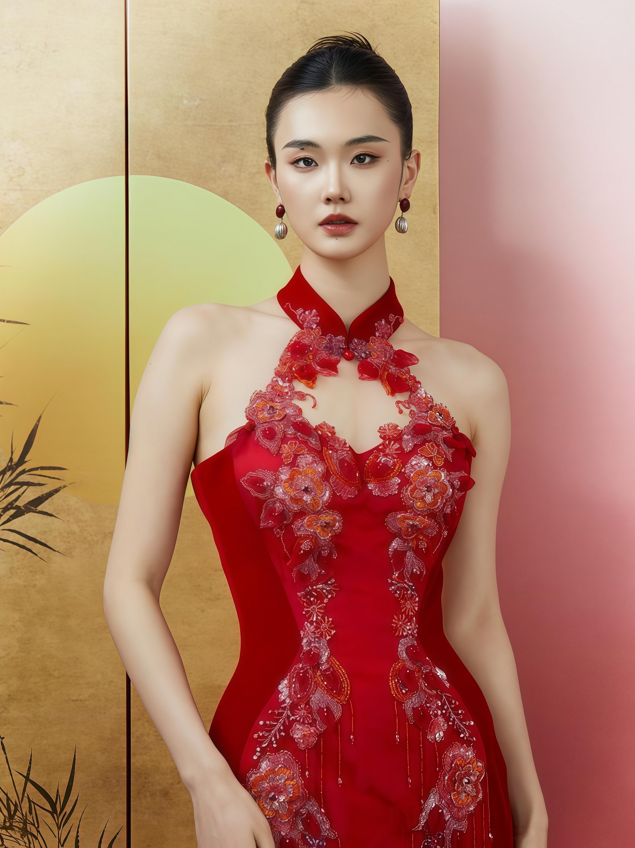 Lunar Scarlet Embroidered Mermaid Gown