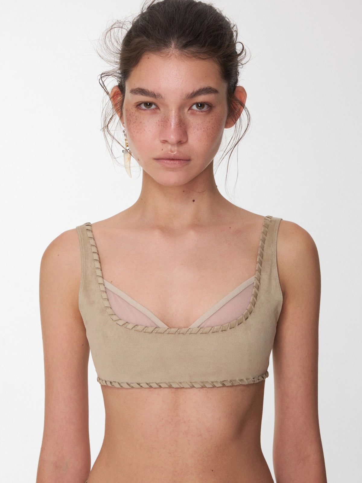 Dual-Layer Suede Lace-Up Bustie Corset