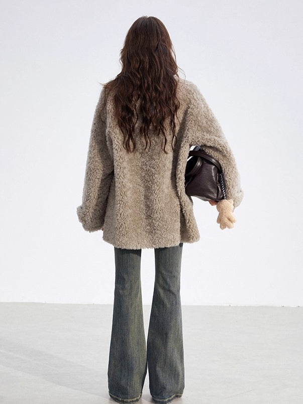 Wool-Blend Shearling Buttoned Jacket