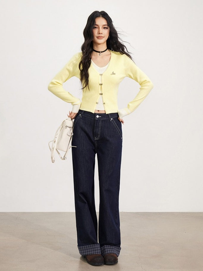 Contrast Layered Knit Cardigan - CHINASQUAD