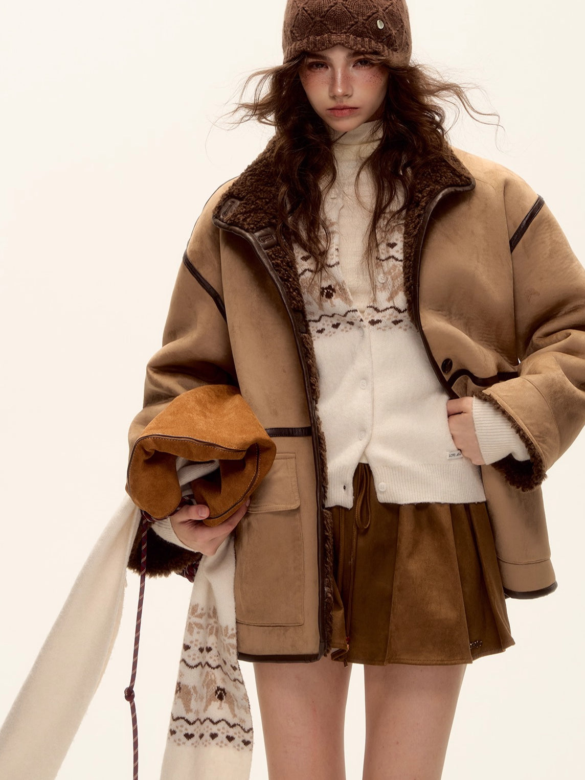 Reversible Faux Suede Shearling Jacket