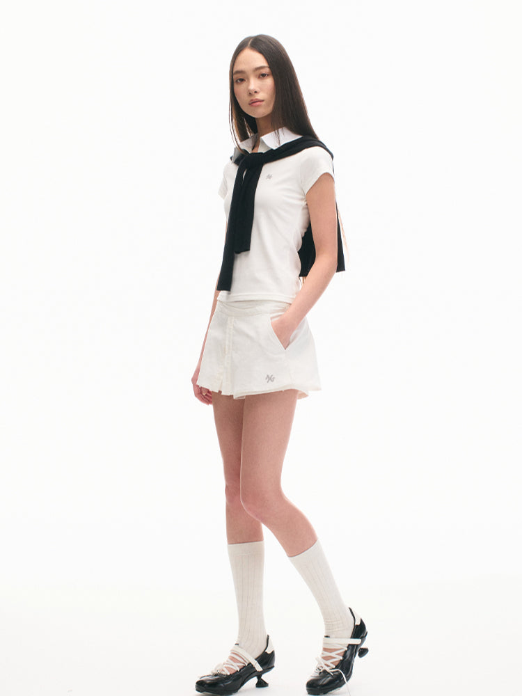 Black and White Striped Slim Fit Shoulder T-shirt - CHINASQUAD