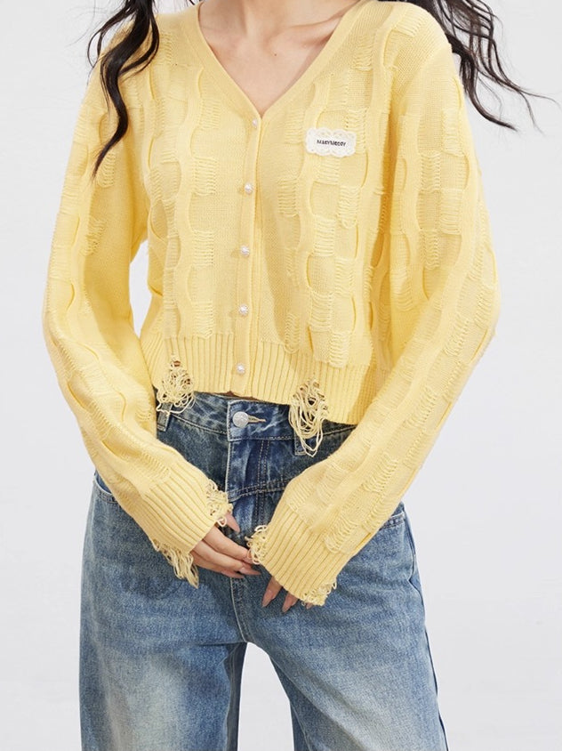 Distressed V-Neck Knit Cardigan