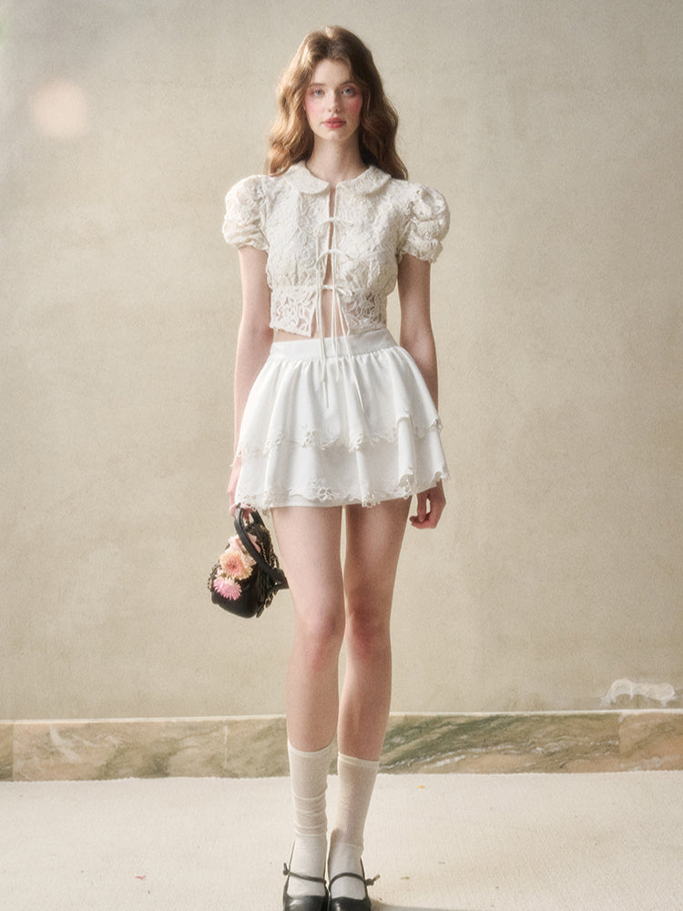 Flower Embroidered Lace Waist Skirt - CHINASQUAD