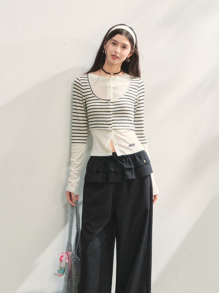Striped Two-piece Contrast Color Cardigan - CHINASQUAD