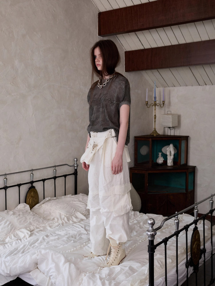 Embroidered Jacquard Multi-Pocket Cargo Pants