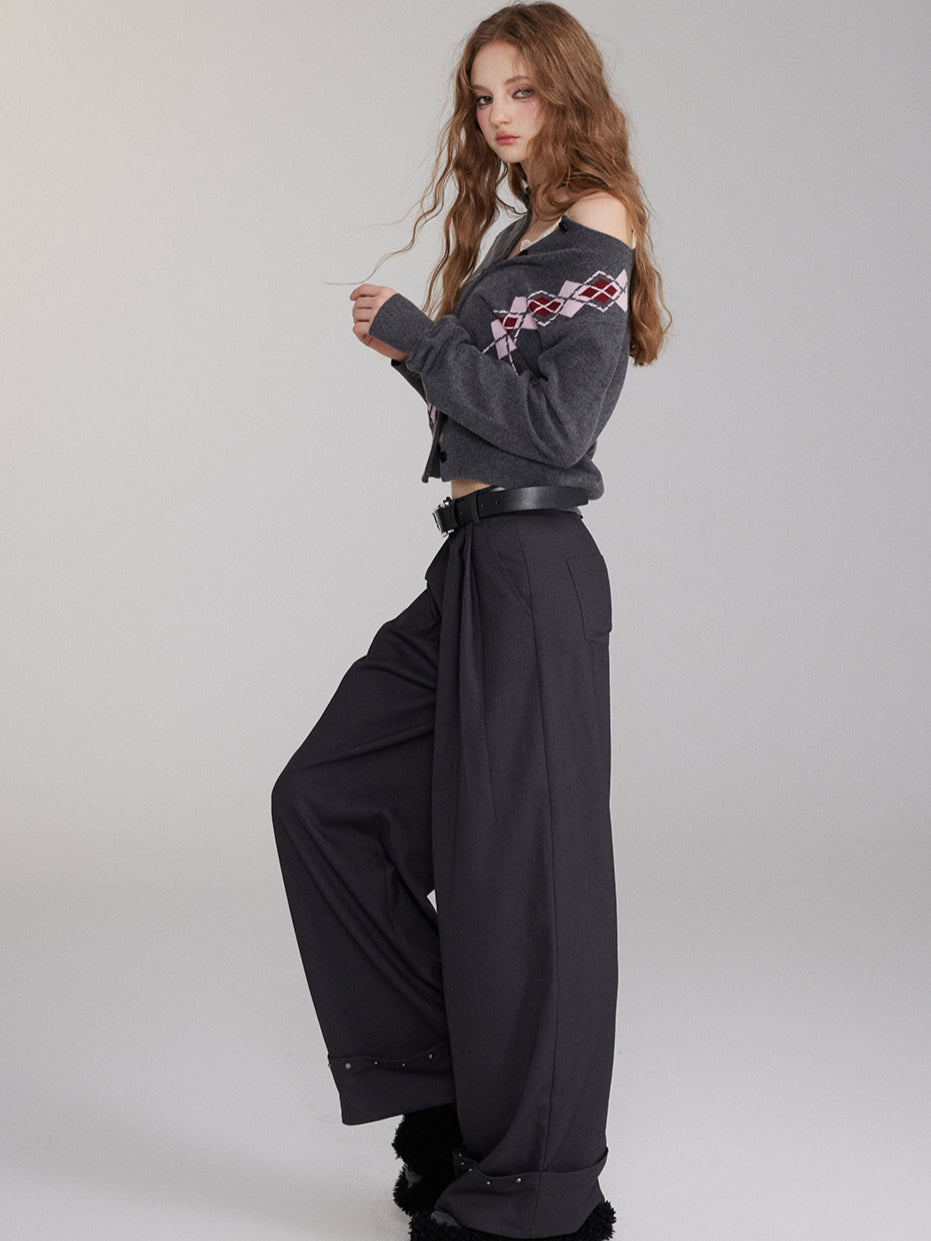 Cuffed Hem Studded Casual Pants - CHINASQUAD