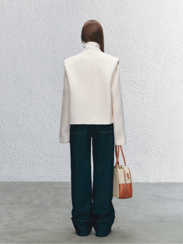 High-neck ShoulderWoolen Short Jacket - CHINASQUAD