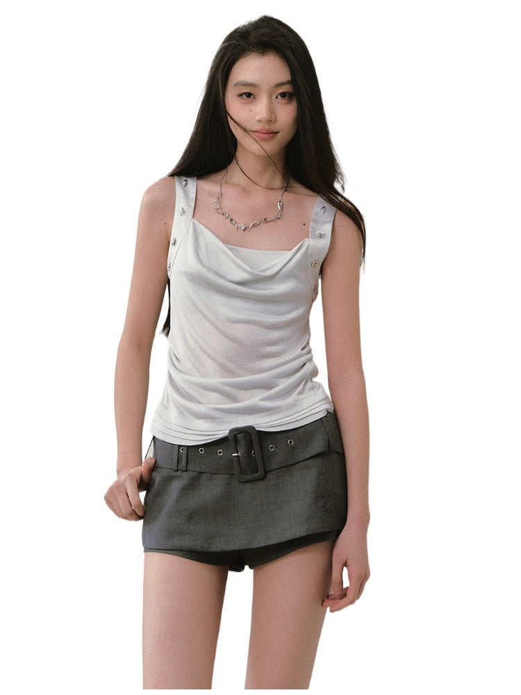 Rivet Embellished Small Cowl-Neck Camisole - CHINASQUAD