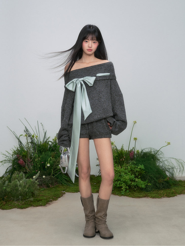 One-Shoulder Bow Tie Knitted Top - CHINASQUAD