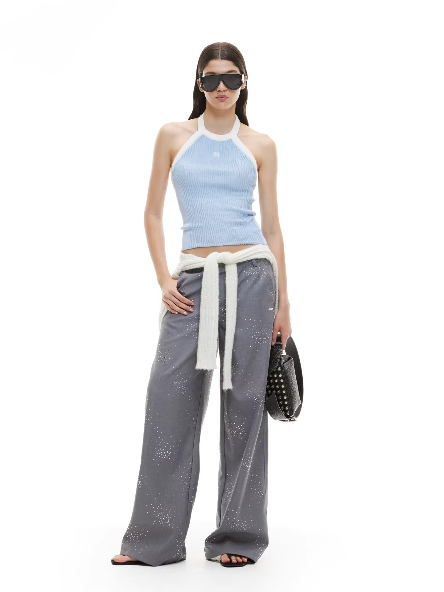 Asymmetric Ribbed Halter Knit Top