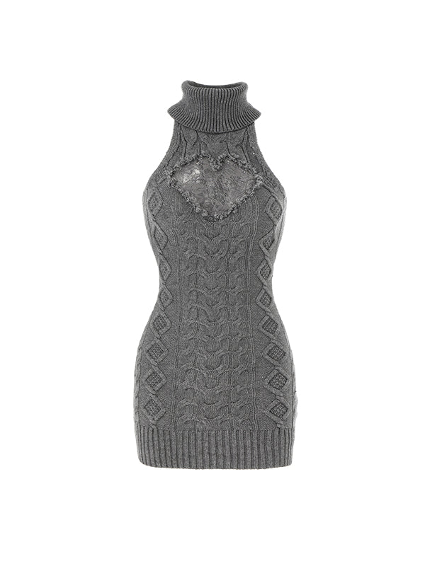Cable Knit High-neck Dress - CHINASQUAD