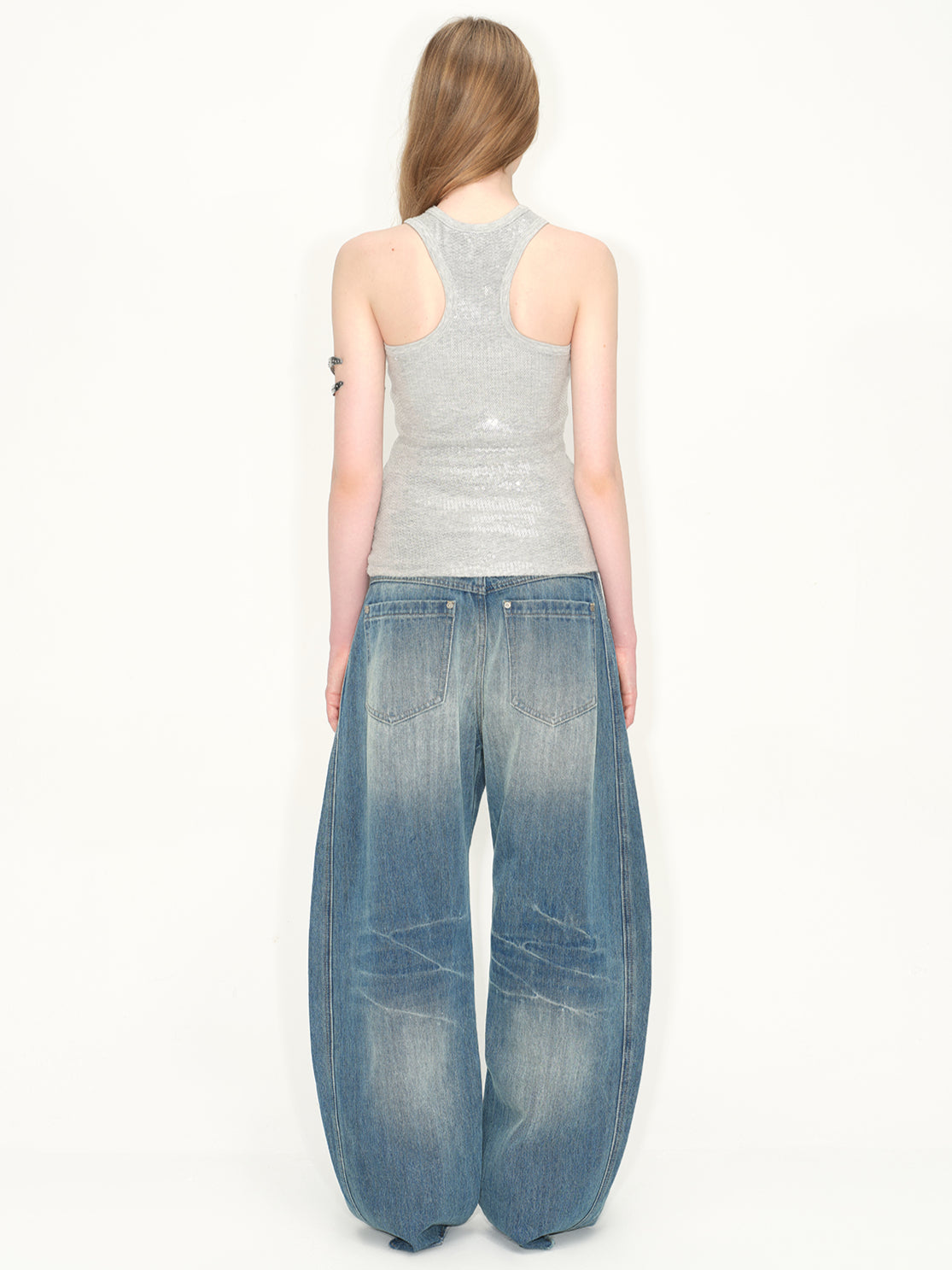 Wash Deconstructed Curved Denim Pants - CHINASQUAD
