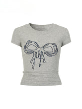 Bow Tie Rhinestone Short Sleeve T-shirt - CHINASQUAD