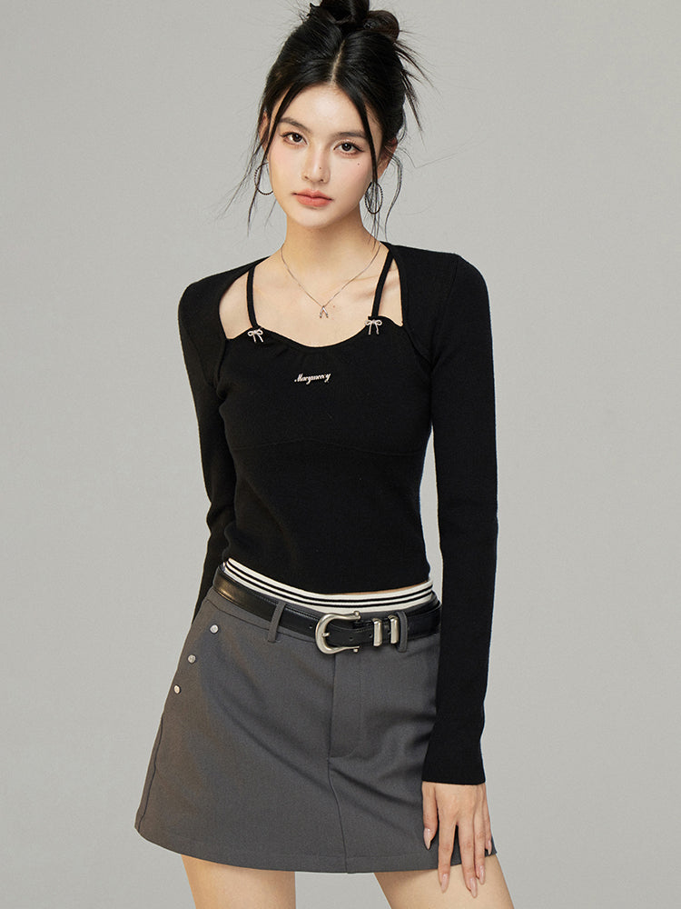 Black & White Butterfly Knot Knit Top - CHINASQUAD