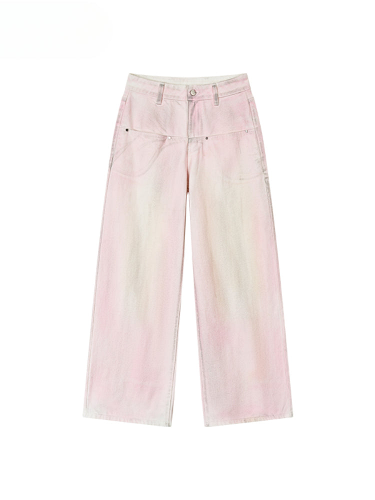 Pink Washed Distressed Jeans - CHINASQUAD