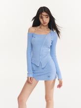 Iris Blue Knitted Off-Shoulder Sweater - CHINASQUAD