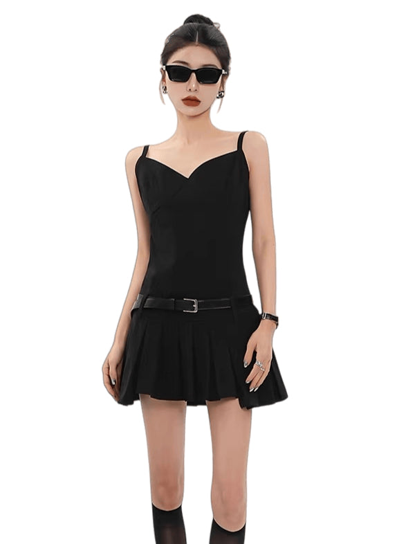 Asymmetric Zip-Back Pleated Camisole Dress