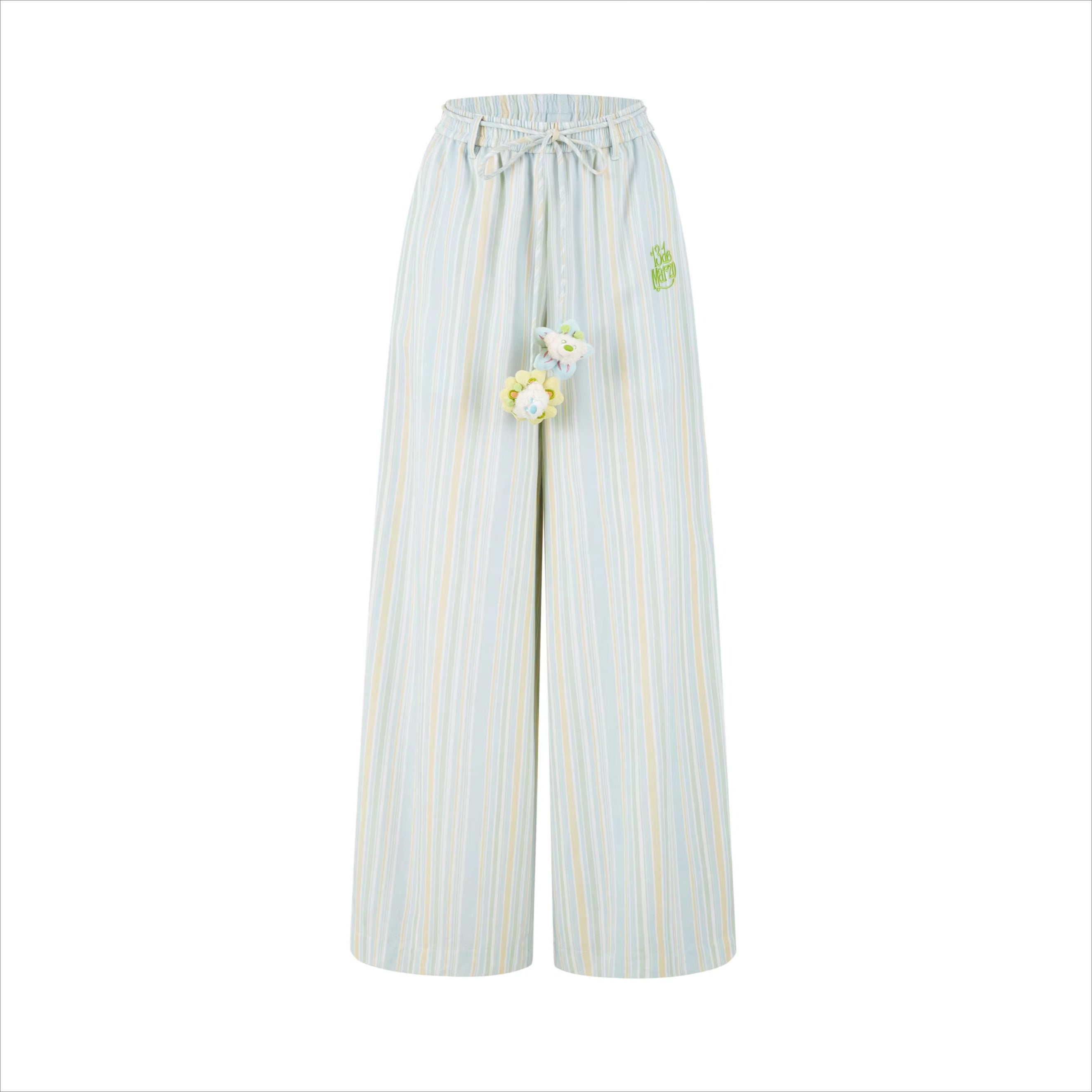 Striped Lyocell Linen Wide-Leg Trousers