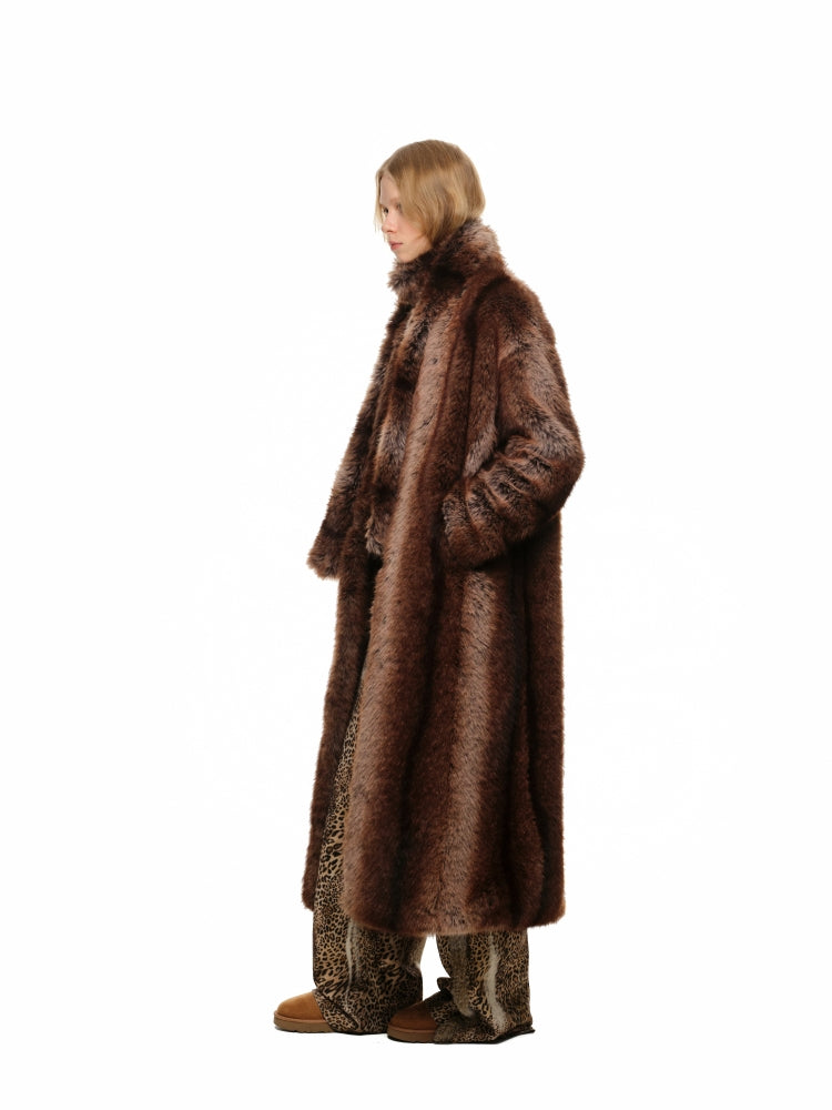 Ombre Collarless Eco-Fur Coat - CHINASQUAD