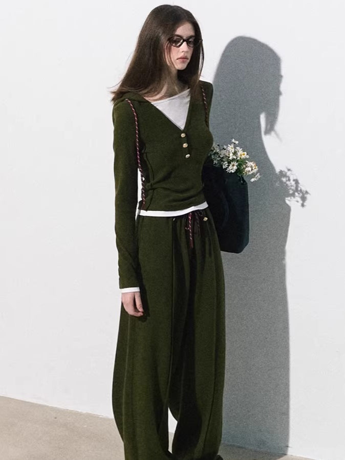 Knit Base Top & Wide-Leg Pants Set