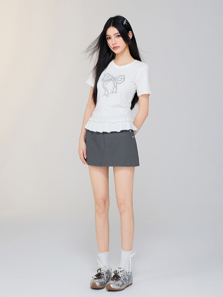 Ballet-style Bow-adorned Short sleeve Top - CHINASQUAD