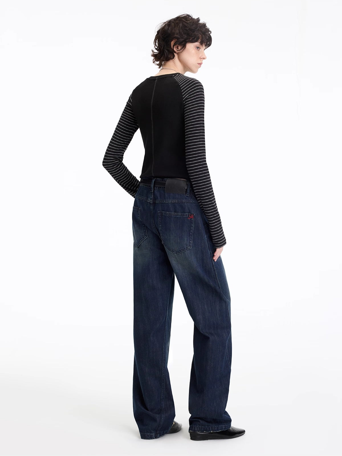 Washed Panel-Detail Curved Denim Pants