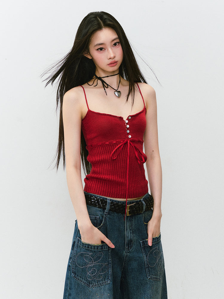 Button Lyocell Knit Tank Top - CHINASQUAD