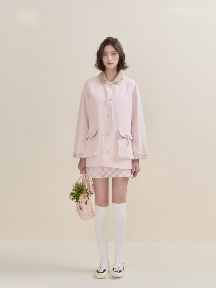 Pink Plaid Reversible Trench Coat - CHINASQUAD