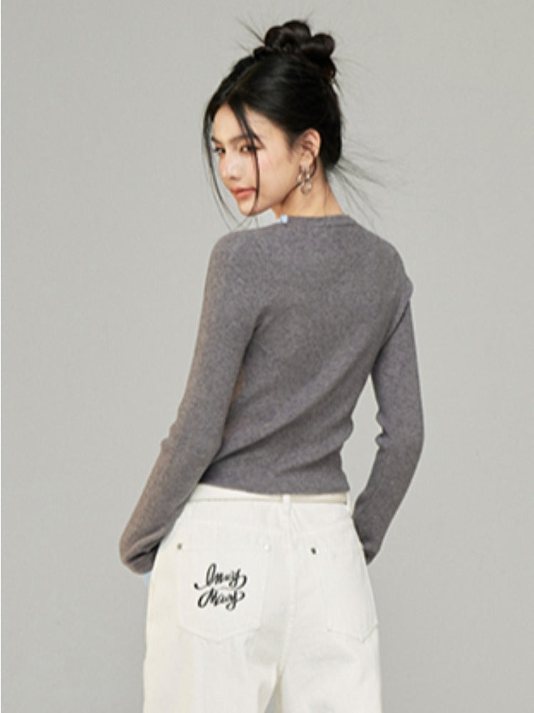Contrast V-Neck Knit Cardigan - CHINASQUAD