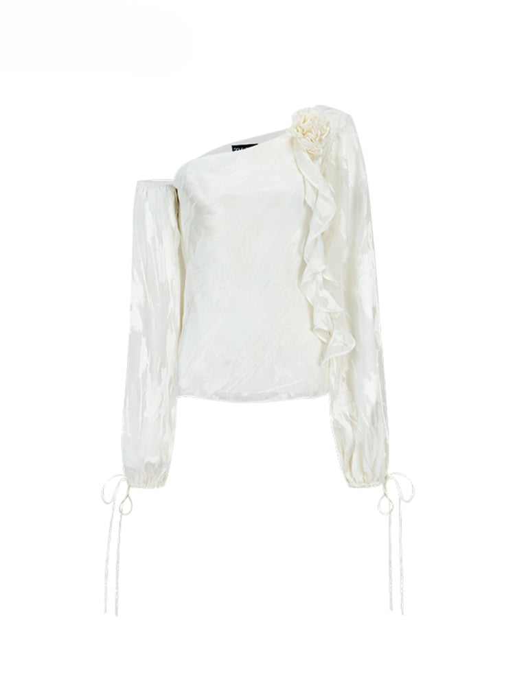 Irregular Slant Shoulder Lantern Sleeve T-shirt - CHINASQUAD